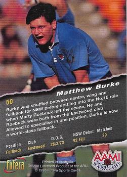1996 Futera Rugby Union #50 Matthew Burke Back